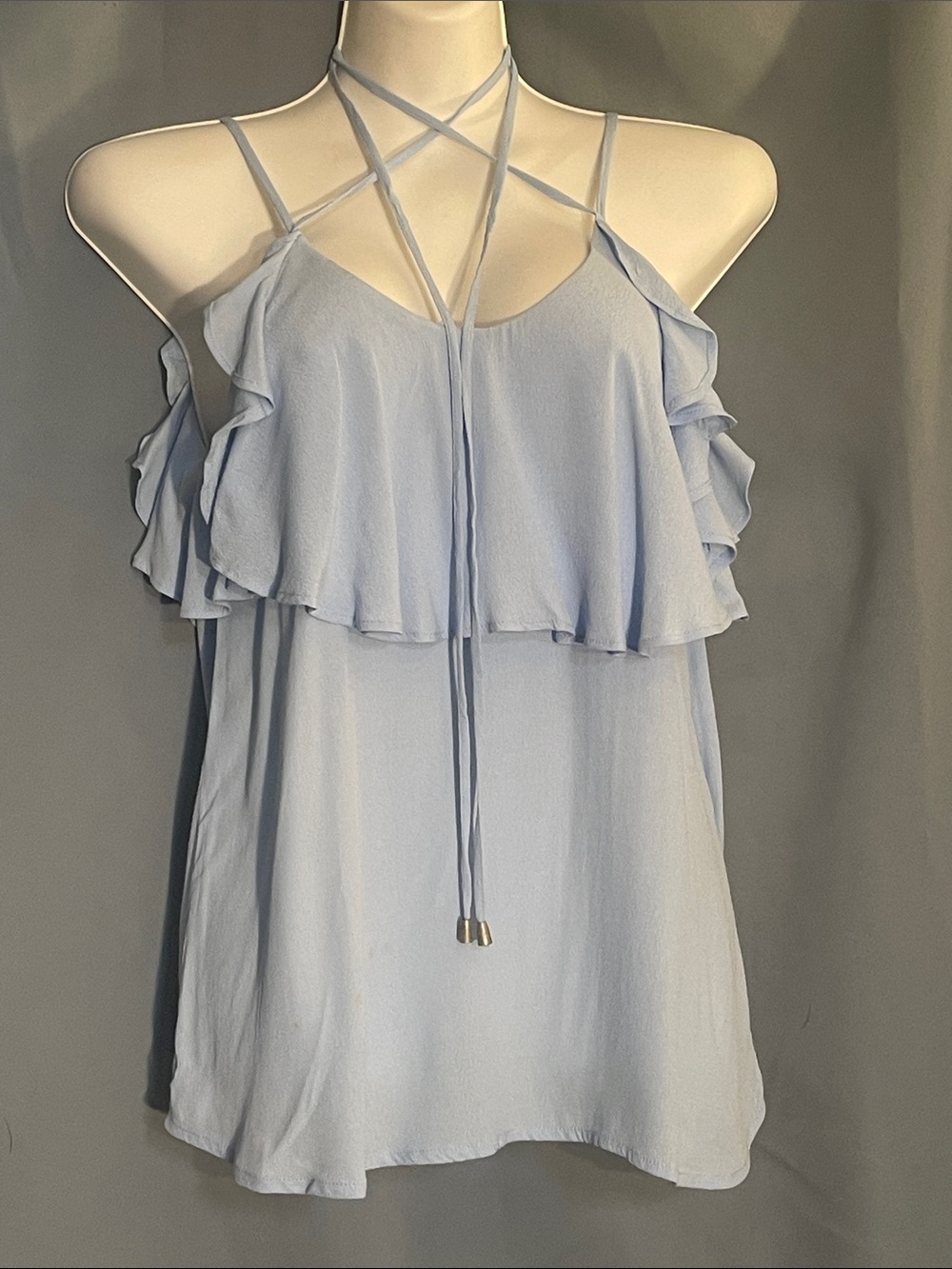Gianni Bini Light Blue Ruffle Crisscross Halter Camisole